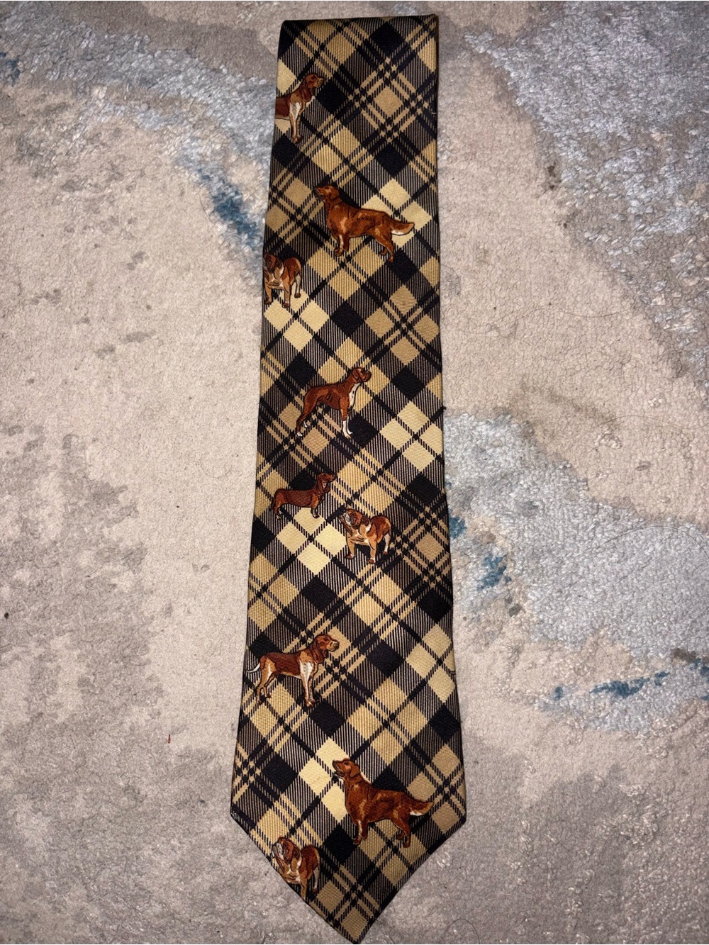 Ralph Lauren Plaid Tie with Brown Dog Motif